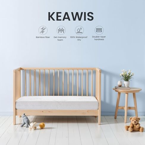 KEAWIS Memory Foam Crib & Toddler Mattress: Dual-Sided Soft Cribs mattresses for Waterproof - 52" x 27.6" x 5" - Breathable - Bamboo Toddler Bed Mattress Fits Baby and Kids in Kuwait