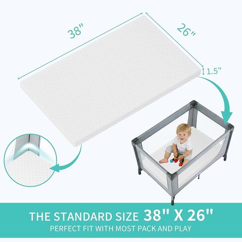 Pack and Play Mattress 38"x26"x1.5", Waterproof Pack n Play Mattresses High Density Foam Crib Mattress with Breathable Soft Removable Washable Cover for Baby Toddler in Kuwait