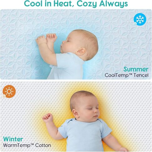 4 in 1 Crib Mattress, 6" Dual Sided Memory Foam Toddler Bed Mattress, Cotton Heat & Tencel Cooling Cover, Firm Breathable Baby Mattress for Infant & Toddler, Waterproof Linning & Washable in Kuwait