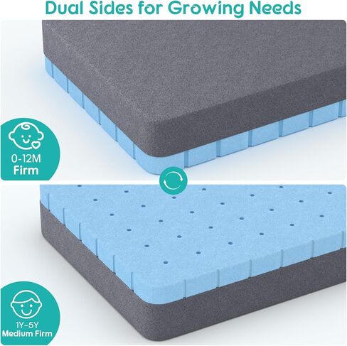 4 in 1 Crib Mattress, 6" Dual Sided Memory Foam Toddler Bed Mattress, Cotton Heat & Tencel Cooling Cover, Firm Breathable Baby Mattress for Infant & Toddler, Waterproof Linning & Washable in Kuwait
