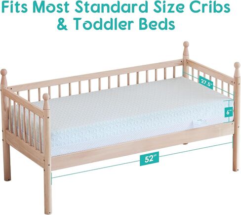 4 in 1 Crib Mattress, 6" Dual Sided Memory Foam Toddler Bed Mattress, Cotton Heat & Tencel Cooling Cover, Firm Breathable Baby Mattress for Infant & Toddler, Waterproof Linning & Washable in Kuwait