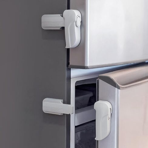 2 Pack Dual Mode Fridge Locks, Upgraded Child Proof Refrigerator Lock with Sticky Adhensive Pads, Durable ABS Freezer Door Latch to Keep Door Closed, No Tools Need or Drill (Grey) in Saudi Arabia