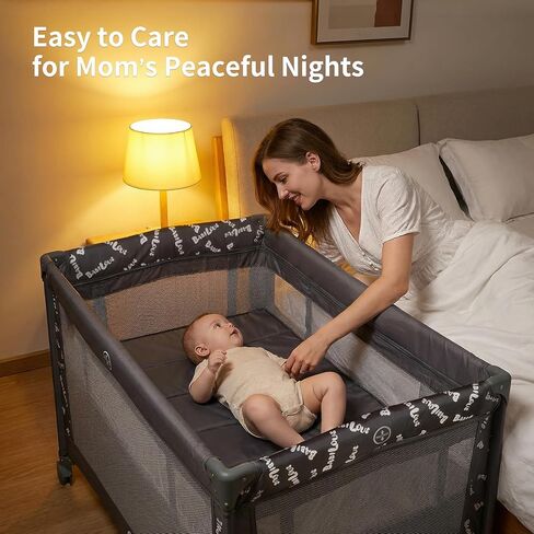 Babilous Pack and Play, Baby Bassinet with Wheels, Foldable Baby Playard for Travel, Easy Carry Bedside Bassinet, Mini Pack n Play with Comfortable Mattress & Compact Space Saving Design, Grey in Saudi Arabia