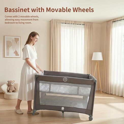 Babilous Pack and Play, Baby Bassinet with Wheels, Foldable Baby Playard for Travel, Easy Carry Bedside Bassinet, Mini Pack n Play with Comfortable Mattress & Compact Space Saving Design, Grey in Saudi Arabia
