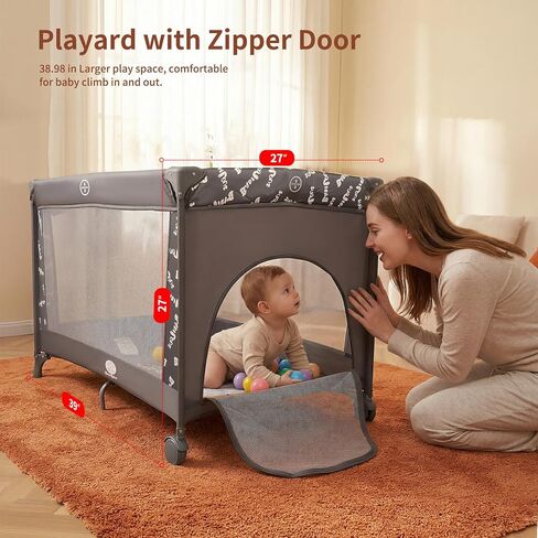 Babilous Pack and Play, Baby Bassinet with Wheels, Foldable Baby Playard for Travel, Easy Carry Bedside Bassinet, Mini Pack n Play with Comfortable Mattress & Compact Space Saving Design, Grey in Saudi Arabia