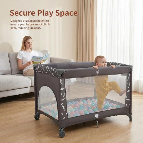 Babilous Pack and Play, Baby Bassinet with Wheels, Foldable Baby Playard for Travel, Easy Carry Bedside Bassinet, Mini Pack n Play with Comfortable Mattress & Compact Space Saving Design, Grey in Saudi Arabia