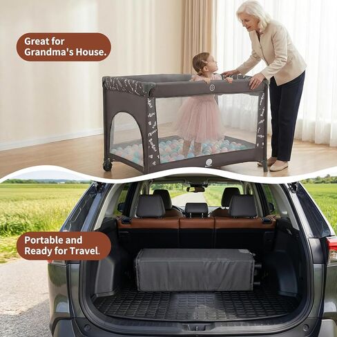 Babilous Pack and Play, Baby Bassinet with Wheels, Foldable Baby Playard for Travel, Easy Carry Bedside Bassinet, Mini Pack n Play with Comfortable Mattress & Compact Space Saving Design, Grey in Saudi Arabia