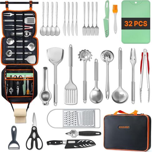 Gaialoop Portable Camping Cooking Utensils Set, Camp Kitchen Set with Organizer Bag, RV Essentials Outdoor Cooking Utensil Kit for Travel, Picnics, Camping, BBQs, Parties in Kuwait