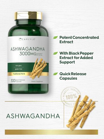 Ashwagandha Supplement 3000mg | 360 Capsules | Root Extract Supplement | Non-GMO, Gluten Free | by Carlyle in Saudi Arabia