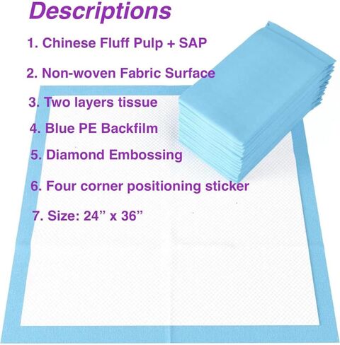 All Purpose Disposable Underpads 24" X 36" (20 Pads) As Floor Bed Chair Incontinence Protector for Adult Or Pets, Effective Highly Absorbent Leak Proof Pads in Kuwait