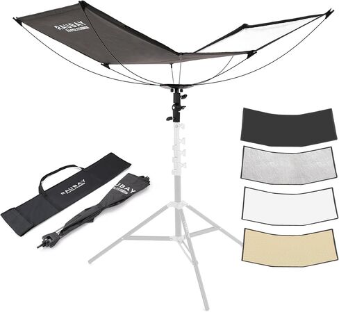 RAUBAY Quick-Open Curved Reflector, U-Shape Clamshell Light Reflector with 48in x 26in Photography Diffuser for Studio Portrait&Video Shooting, 4-in-1 Black/White/Silver/Gold, RAPIDLITE, CR-120 in Kuwait