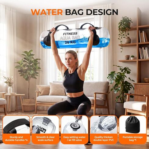Water Weights Aqua Bag, 44 lbs - Adjustable Portable Water Weight Workout Sandbag Alternative Stability Fitness Equipment for Strength Core Balance Training Full Body Exercise Home Gym in Kuwait