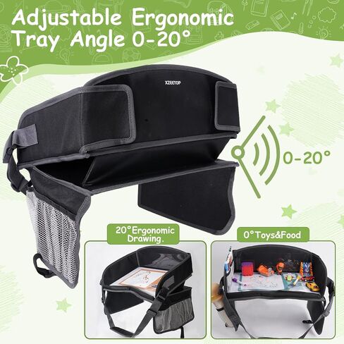 Kids Travel Tray for Car Lap Desk for Kids Ergonomic Elevated Angle Car Seat Tray with Cup Holder Storage Pockets Ideal Travel Essentials for Long Trips in Kuwait