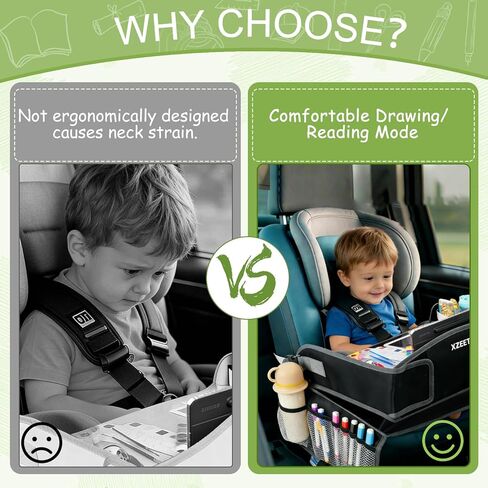 Kids Travel Tray for Car Lap Desk for Kids Ergonomic Elevated Angle Car Seat Tray with Cup Holder Storage Pockets Ideal Travel Essentials for Long Trips in Kuwait