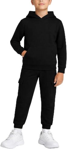 Quad Seven Boys' Fleece Jogger Set - 2 Piece Basic Solid Pullover Hoodie and Cargo Pocket Sweatpants (Size: 8-18) in Saudi Arabia