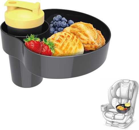 Kids Car Sanck Tray, Travel Trays for Kids with Car Cup Holder, Toddlers Road Trip Essential, Travel Snacks Food Plate for Stroller, Boosters, and Anywhere with a Cup Holder Tray (1pc black) in Kuwait
