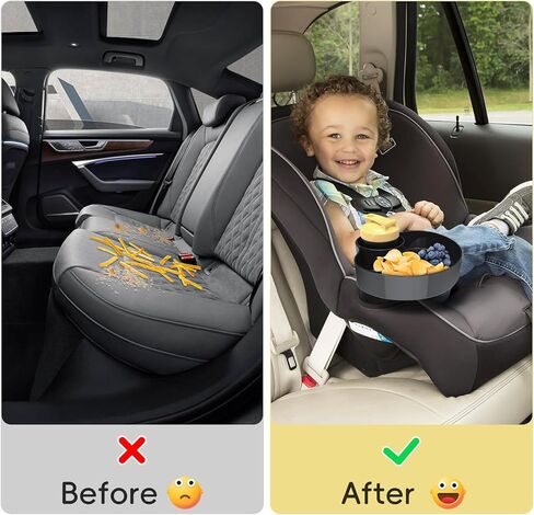 Kids Car Sanck Tray, Travel Trays for Kids with Car Cup Holder, Toddlers Road Trip Essential, Travel Snacks Food Plate for Stroller, Boosters, and Anywhere with a Cup Holder Tray (1pc black) in Saudi Arabia
