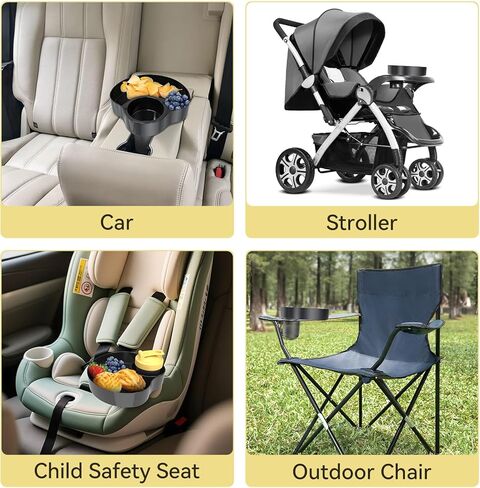 Kids Car Sanck Tray, Travel Trays for Kids with Car Cup Holder, Toddlers Road Trip Essential, Travel Snacks Food Plate for Stroller, Boosters, and Anywhere with a Cup Holder Tray (1pc black) in Saudi Arabia