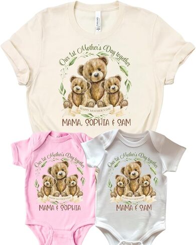 Our First Mothers Day Mommy and Me Matching Outfits For Twin Mom. Baby Girl Boy And Twin Mama Gift For 1st Mother's Day. Mom Of Twins Mother's Day Gift 2025. Watercolor Mama And Baby Bears. in Kuwait