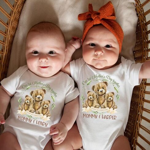Our First Mothers Day Mommy and Me Matching Outfits For Twin Mom. Baby Girl Boy And Twin Mama Gift For 1st Mother's Day. Mom Of Twins Mother's Day Gift 2025. Watercolor Mama And Baby Bears. in Kuwait