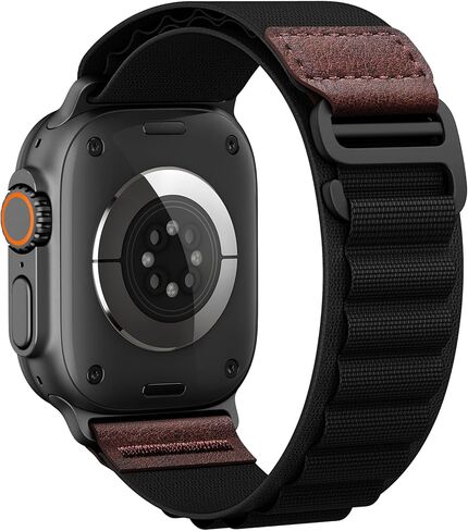 حلقة جبال الألب مع تصميم جلدي لساعة Apple Watch Ultra 3/2/1، مقاس 49 مم 46 مم 45 مم 44 مم 42 مم 41 مم 40 مم 38 مم للرجال والنساء، سوار رياضي من النايلون الناعم القابل للتمدد لسلسلة iWatch 11 10 9 8 7 6 5 4 3 2 1، SE 3 2 1 in Kuwait