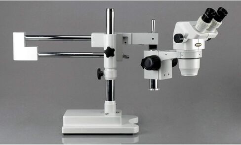 AmScope ZM-4BZ3 Professional Binocular Stereo Zoom Microscope, EW10x Eyepieces, 2X-90X Magnification, 0.67X-4.5X Zoom Objective, Ambient Lighting, Double-Arm Boom Stand, Includes 0.3x and 2.0x Barlow Lenses in Kuwait