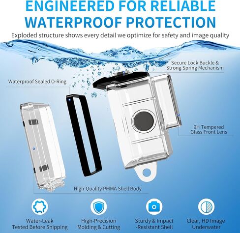 Waterproof Diving Housing for Go Pro Hero 13/12/11/10/9 Black,60M/196FT Protective Underwater Diving Housing Shell Accessories in Kuwait