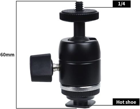 Mini Ball Head Hot Shoe Adapter, 360° Swivel 1/4" Thread Camera Mount for DSLR, Tripod, Monitor, LED Video Light & Microphone, Heavy Duty Metal Cold Shoe Bracket for Vlog & YouTube. in Kuwait