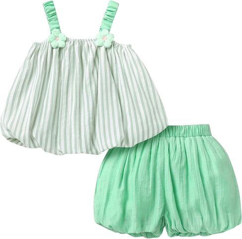 Toddler Baby Girl Boho Strip Outfit Sets Sleeveless Shirt and Bubble Shorts Summer Clothes 9M-4T in Kuwait