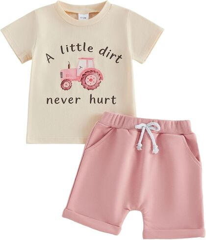 Tsultryofs Toddler Baby Girl Summer Clothes Letter Graphic Print Short Sleeve T-Shirt Tops and Shorts 6 12 18 24M 2 3T Set in Saudi Arabia