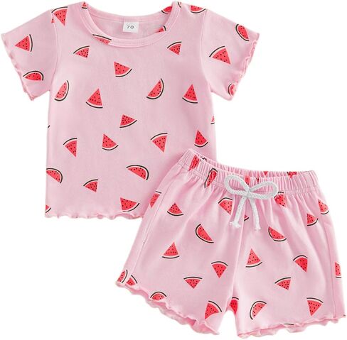 Toddler Baby Girl Summer Clothes Watermelon Print Short Sleeve Top Short Casual Outfit 3 6 12 18 Month 2T 3T 4T in Saudi Arabia