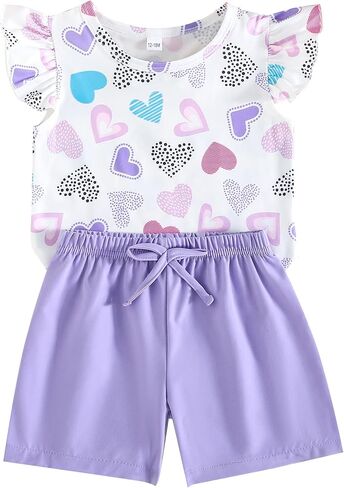 Toddler Baby Girl Clothes 2 Piece Set Ruffle Fly Sleeve T-Shirt + Bowknot Shorts Summer Outfits for Girls in Saudi Arabia