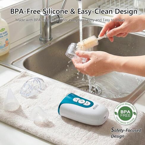 elaia 2-in-1 Electric Nasal Aspirator for Baby with Spray, Fine Mist, 5 Suction Levels up to 65kPa, BPA-Free Silicone, Quiet Nose Sucker, Portable Snot & Booger Sucker for Infants in Kuwait
