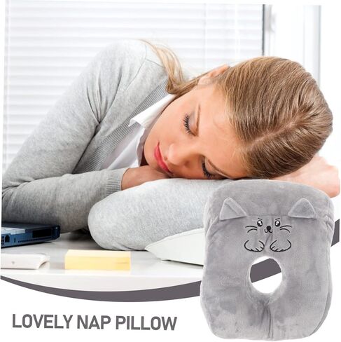 Zerodeko Ergonomic Office Nap Pillow Face Down Desk Cushion with Hollow Arm Groove for Comfortable Stomach and Back Sleeping Gray Cat Cartoon and Study in Kuwait