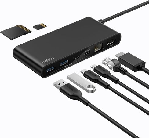Belkin USB C Hub, 7-Port Hub w/ 4K HDMI Display @ 60Hz, SD & MicroSD, 100W Power Delivery, Fast Data Transfer 5Gbps, USB C Multiport Adapter for MacBook, iPad Pro, Chromebook, etc. - Upgraded HDMI 2.0 in Saudi Arabia