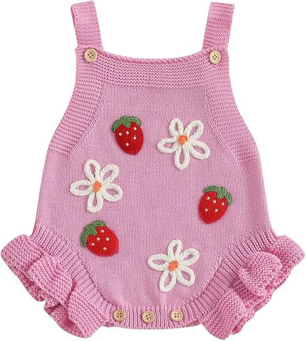 Newborn Baby Girl Summer Outfit Knit Romper Crochet Strawberry Sleeveless Jumpsuit Sweater Cute Infant Clothes in Kuwait