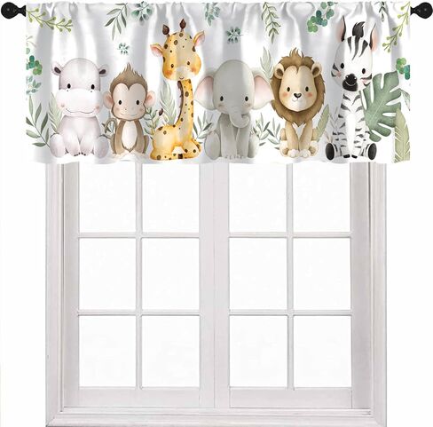 Kids Animals Curtains Valance for Baby Boys Girls Nursery Bedroom Watercolor Woodland Forest Nature Rod Pocket Hoom Decor 54x18 Inch, 1 Panel in Kuwait