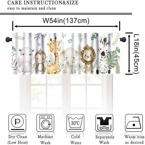 Kids Animals Curtains Valance for Baby Boys Girls Nursery Bedroom Watercolor Woodland Forest Nature Rod Pocket Hoom Decor 54x18 Inch, 1 Panel in Kuwait