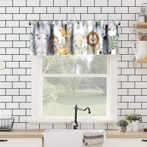 Kids Animals Curtains Valance for Baby Boys Girls Nursery Bedroom Watercolor Woodland Forest Nature Rod Pocket Hoom Decor 54x18 Inch, 1 Panel in Kuwait