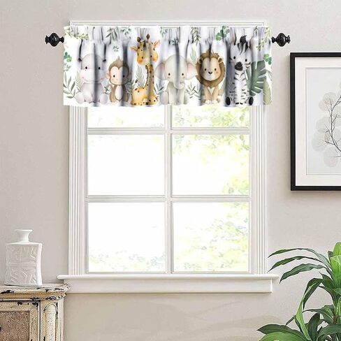 Kids Animals Curtains Valance for Baby Boys Girls Nursery Bedroom Watercolor Woodland Forest Nature Rod Pocket Hoom Decor 54x18 Inch, 1 Panel in Kuwait