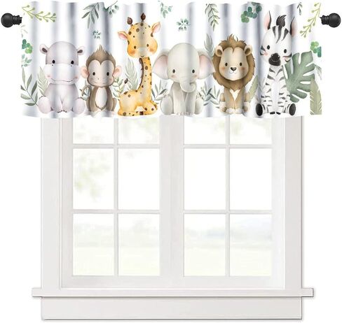 Kids Animals Curtains Valance for Baby Boys Girls Nursery Bedroom Watercolor Woodland Forest Nature Rod Pocket Hoom Decor 54x18 Inch, 1 Panel in Kuwait