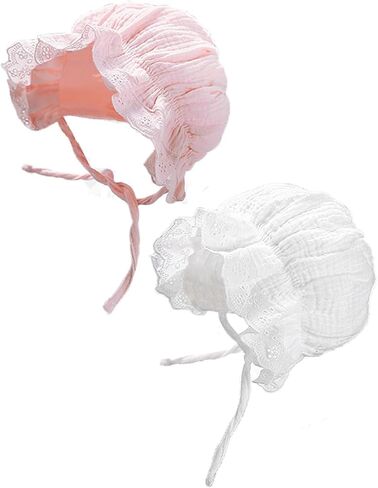 Baby Bonnet Hat for Newborn – Soft Cotton Lace Baby Hat with Ties, Vintage Infant Bonnet in Saudi Arabia