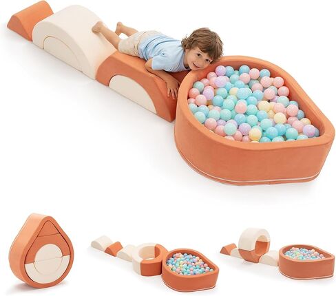 Toddlers Climbing Toys with Ball Pit, 6-Piece Baby Foam Climbing Blocks with Ball Pool, Kids Indoor Climbing Crawling Activity Soft Play Set, Orange (Balls not Included) in Saudi Arabia