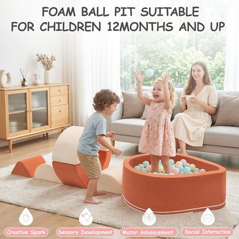 Toddlers Climbing Toys with Ball Pit, 6-Piece Baby Foam Climbing Blocks with Ball Pool, Kids Indoor Climbing Crawling Activity Soft Play Set, Orange (Balls not Included) in Saudi Arabia