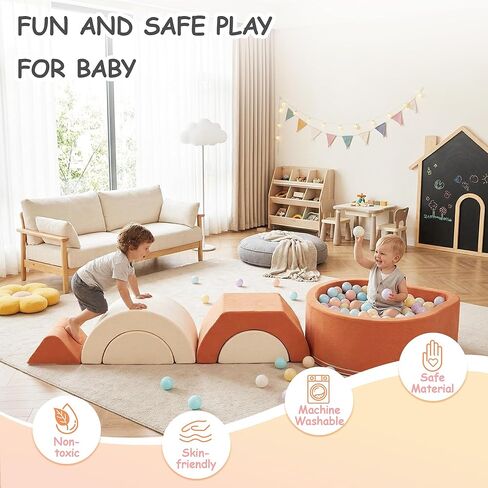 Toddlers Climbing Toys with Ball Pit, 6-Piece Baby Foam Climbing Blocks with Ball Pool, Kids Indoor Climbing Crawling Activity Soft Play Set, Orange (Balls not Included) in Saudi Arabia