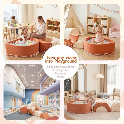 Toddlers Climbing Toys with Ball Pit, 6-Piece Baby Foam Climbing Blocks with Ball Pool, Kids Indoor Climbing Crawling Activity Soft Play Set, Orange (Balls not Included) in Saudi Arabia