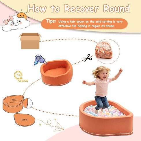 Toddlers Climbing Toys with Ball Pit, 6-Piece Baby Foam Climbing Blocks with Ball Pool, Kids Indoor Climbing Crawling Activity Soft Play Set, Orange (Balls not Included) in Saudi Arabia