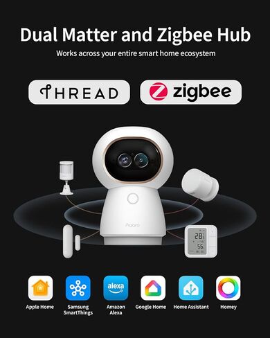 محور كاميرا Aqara 4K UHD ثنائي العدسات G350، كاميرا أمان داخلية تكبير 9X، دوران وإمالة 360 درجة، تتبع تلقائي بالذكاء الاصطناعي، التعرف على الوجه/الإيماءات، يعمل مع Apple HomeKit، Alexa، Google Home، SmartThings in Kuwait