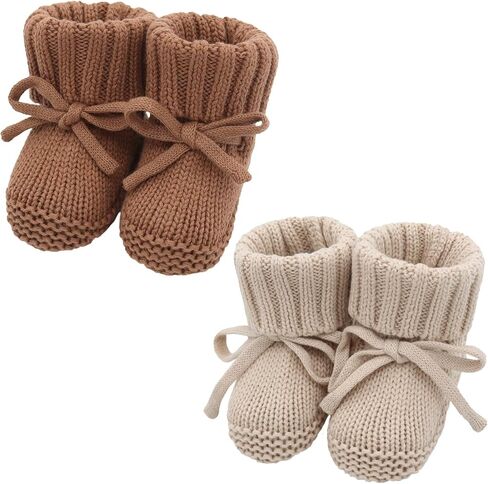 LifeTree Baby Boots-2 أزواج، أحذية أطفال كروشيه مريحة مصنوعة يدويًا من القطن، أحذية شتوية لحديثي الولادة 0-6 أشهر للأولاد والبنات، جوارب دافئة وناعمة للأطفال الرضع in Kuwait