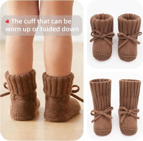 LifeTree Baby Boots-2 أزواج، أحذية أطفال كروشيه مريحة مصنوعة يدويًا من القطن، أحذية شتوية لحديثي الولادة 0-6 أشهر للأولاد والبنات، جوارب دافئة وناعمة للأطفال الرضع in Kuwait